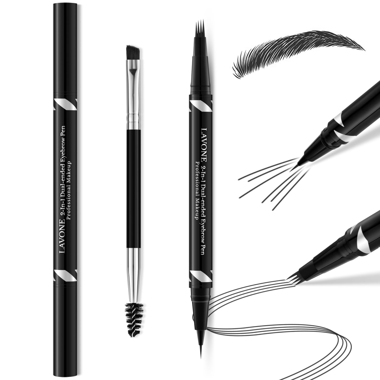 LAVONE Eyebrow Pen2-IN-1 Dual-ended Waterproof Eyebrow Pencilwith 4 Tip Makeup for Natural Look