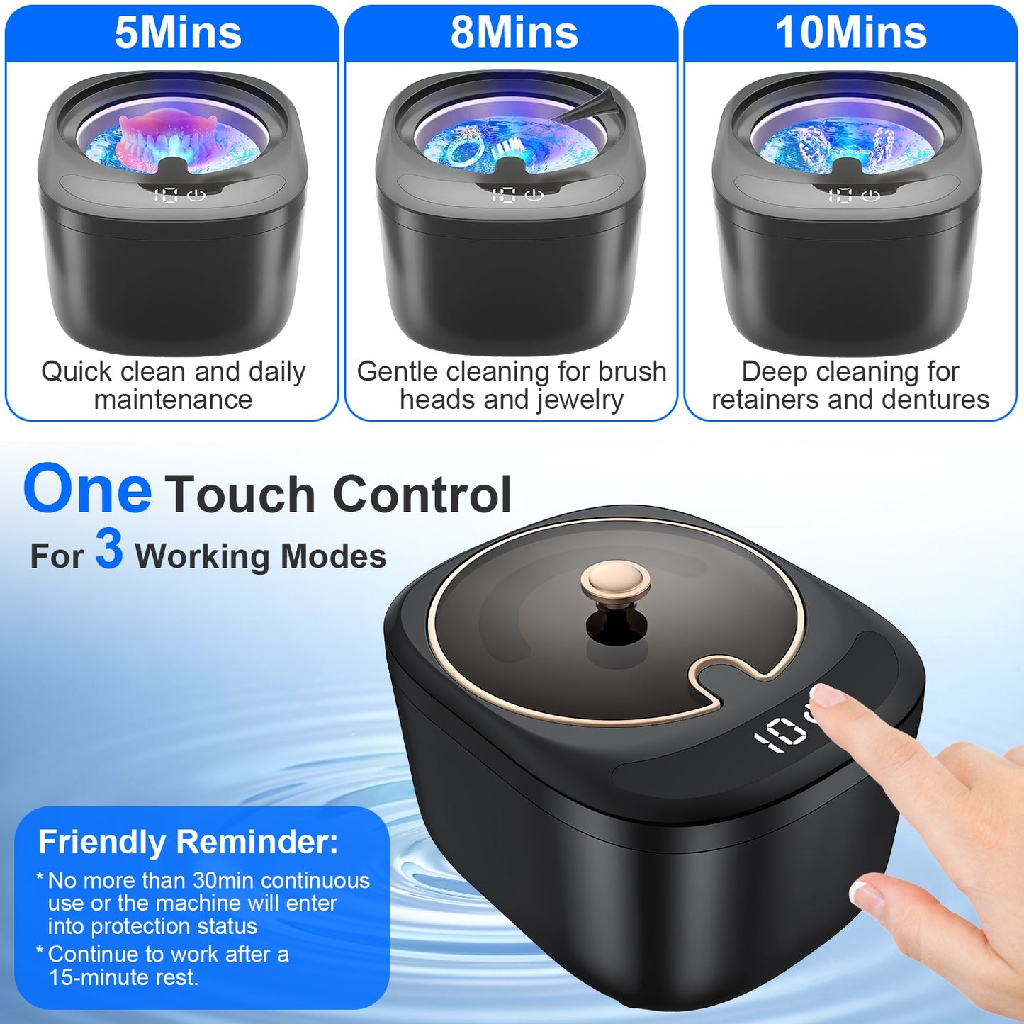 1Pc Ultrasonic Retainer Cleaner 45kHz Ultrasonic Cleaning Machine With 3 Modes 230ML Capacity UV Light For Denture Mouth Guard Aligner Dental Trays Braces Rings Jewelry