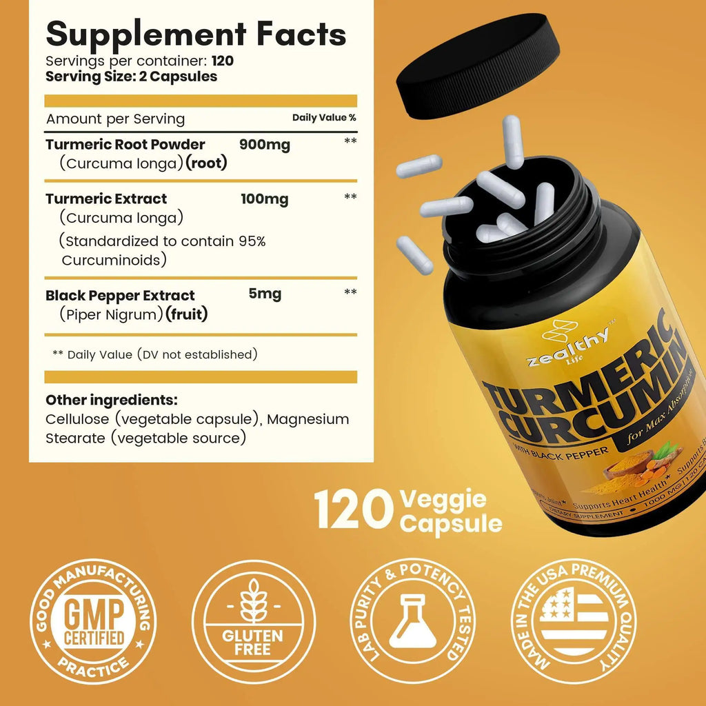 Turmeric Supplement Mood Mobility and Joint Support Supplement 1000 Mg 120 Pills (Best For Depression and Anxiety)