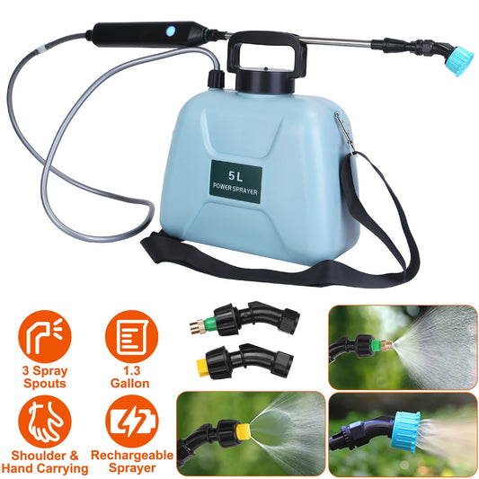 1Pc 1.3Gallon Electric Plant Sprayer Telescopic Rechargeable Garden Sprayer Automatic Handheld Sprayer With 3 Spray Spouts Shoulder Strap For Cleaning Sterilization
