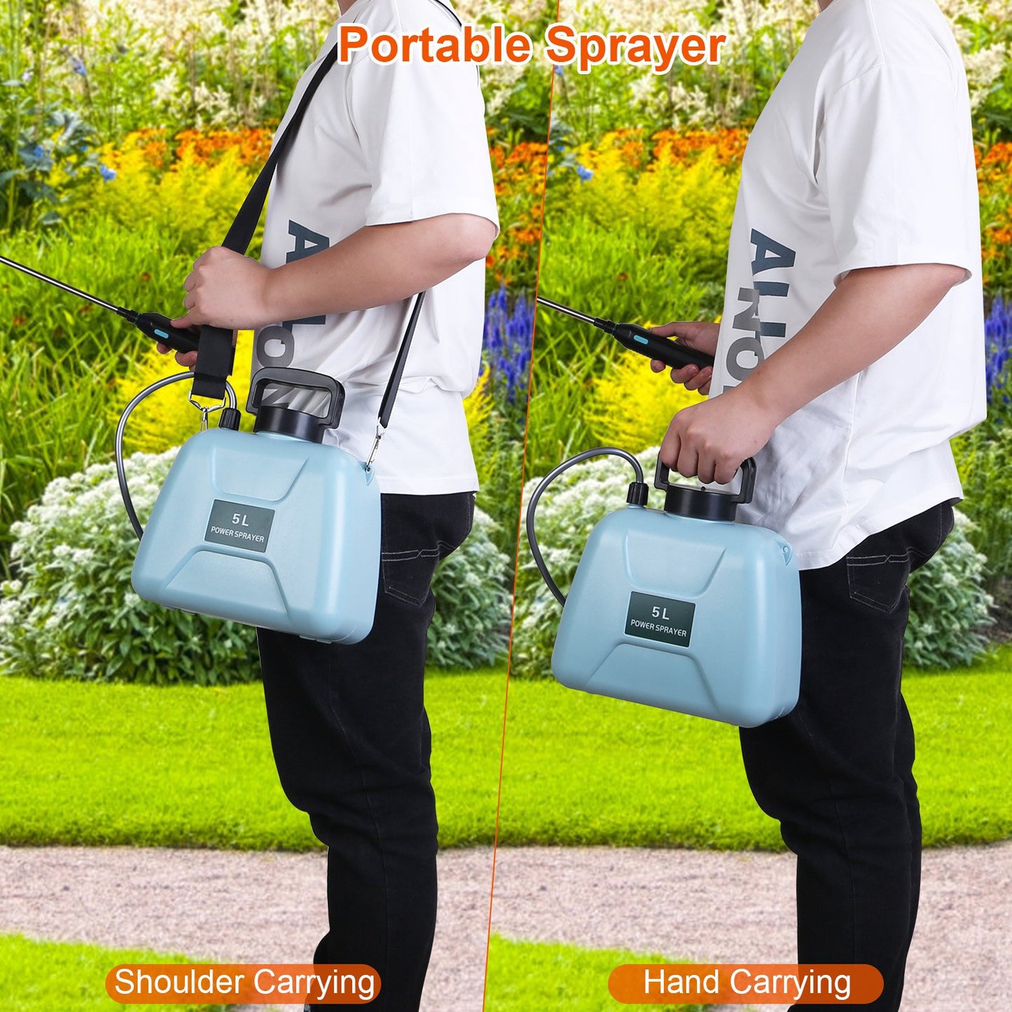 1Pc 1.3Gallon Electric Plant Sprayer Telescopic Rechargeable Garden Sprayer Automatic Handheld Sprayer With 3 Spray Spouts Shoulder Strap For Cleaning Sterilization