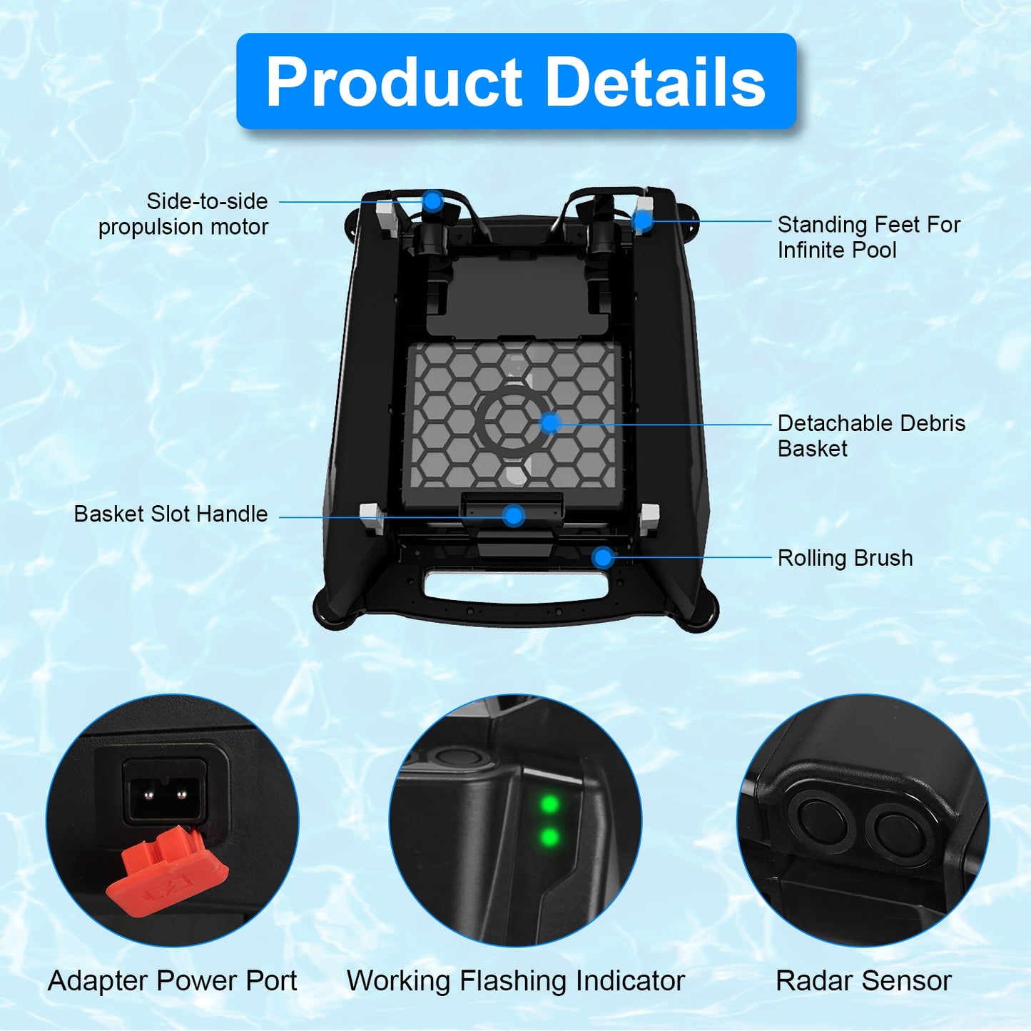 1Pc Solar Powered Robotic Pool Skimmer Automatic Swimming Pool Surface Cleaner With 2 Cleaning Modes Dual Charging Methods IPX7 Waterproof 1937sq.ft Coverage APP Control