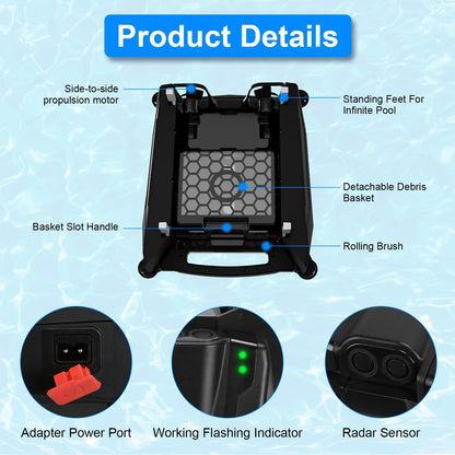 1Pc Solar Powered Robotic Pool Skimmer Automatic Swimming Pool Surface Cleaner With 2 Cleaning Modes Dual Charging Methods IPX7 Waterproof 1937sq.ft Coverage APP Control