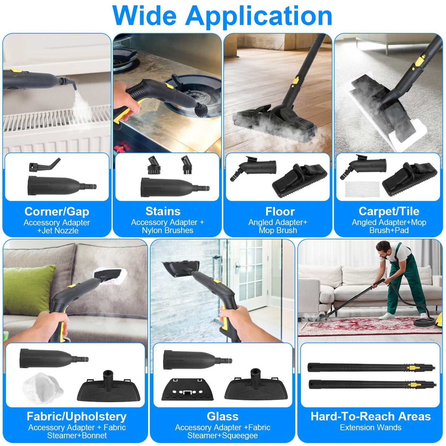 1Pc 1800W Steam Cleaning Machine With Wheels High Temperature And Pressure Steamer Cleaner With 2L Water Tank Stepless Steam Control 15 Accessories