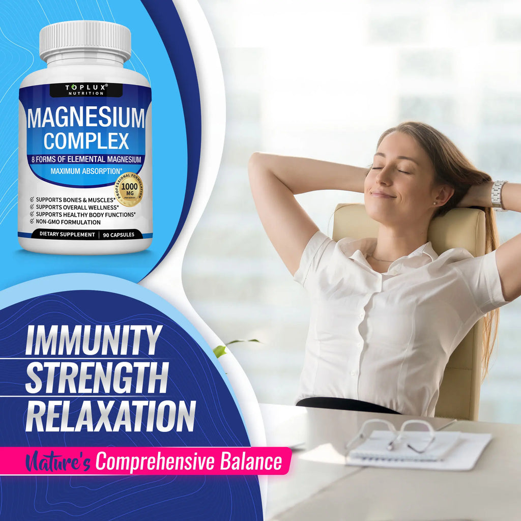 Experience Restful Nights with Toplux Magnesium Complex - 8 Essential Magnesium Supplement (1000mg) for Optimal Health