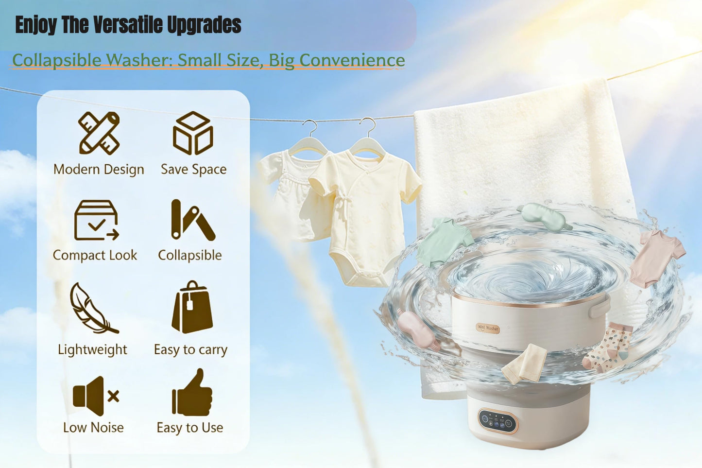 && Promotion Mini Portable Laundry Washer Machine Ideal For Dorm Home And Camping Can Foldable For Small Space