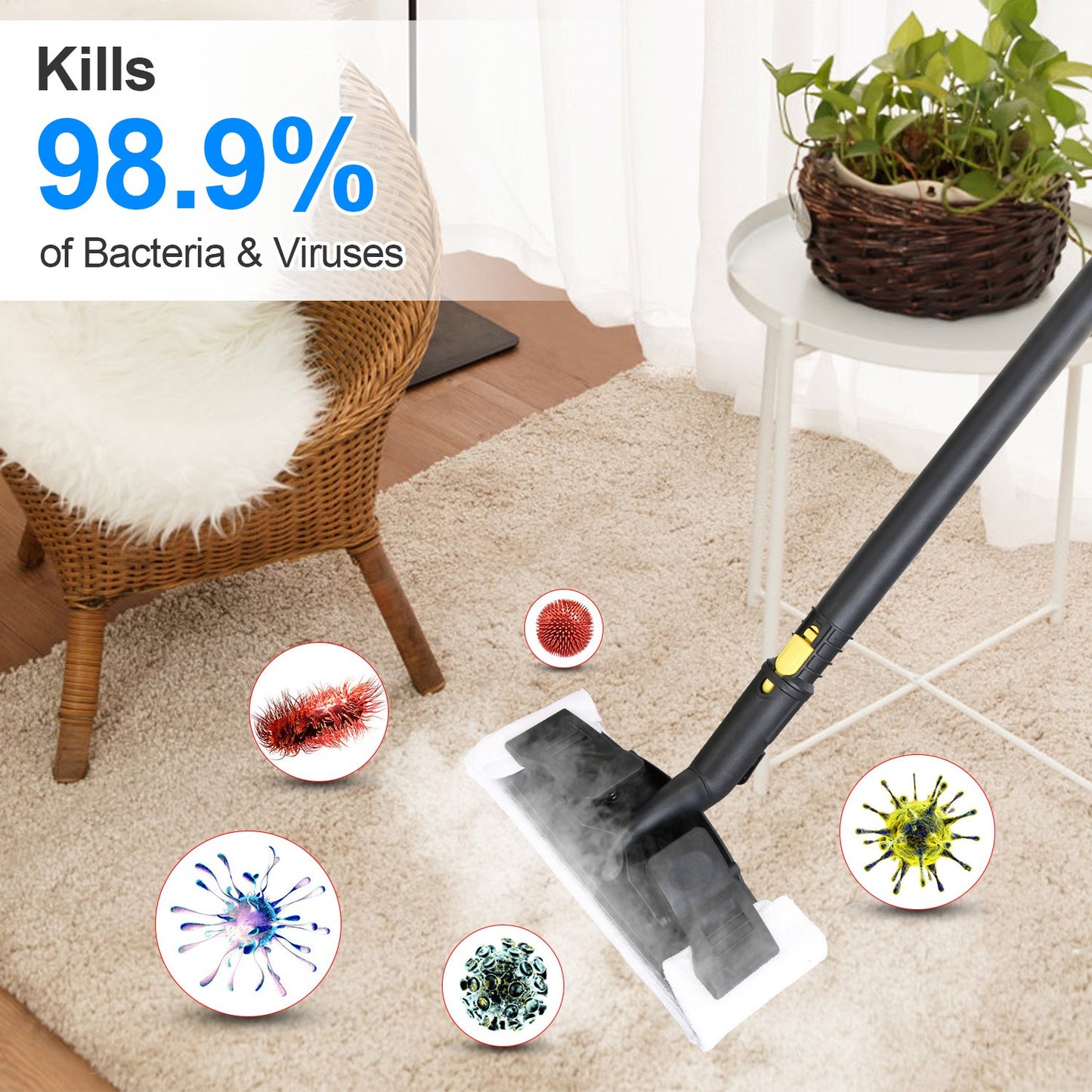 1Pc 1800W Steam Cleaning Machine With Wheels High Temperature And Pressure Steamer Cleaner With 2L Water Tank Stepless Steam Control 15 Accessories