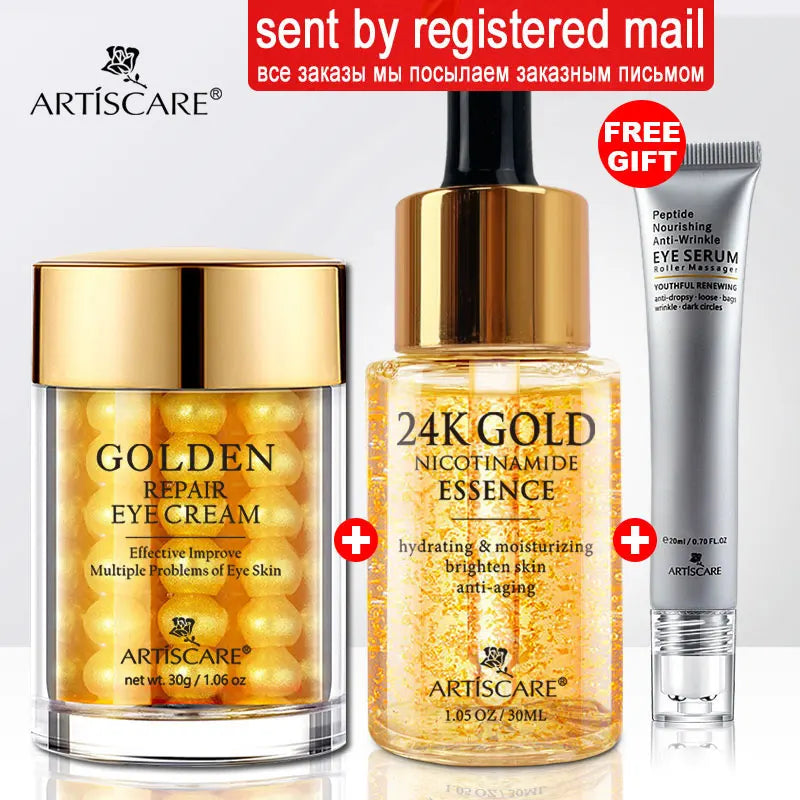 Indulge in Radiance: 24K Gold Serum Set for Ultimate Facial Care - Moisturizing Eye Cream & Face Essence