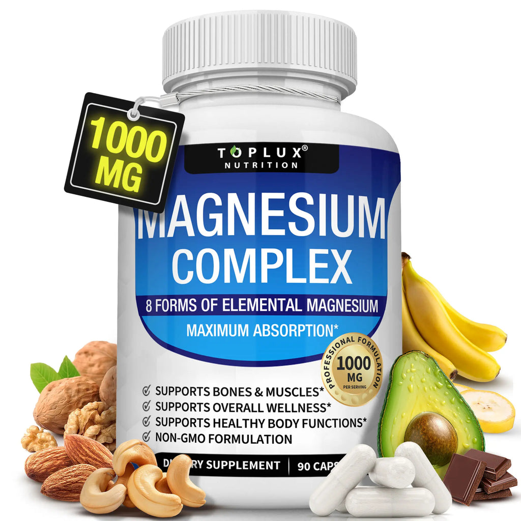 Experience Restful Nights with Toplux Magnesium Complex - 8 Essential Magnesium Supplement (1000mg) for Optimal Health