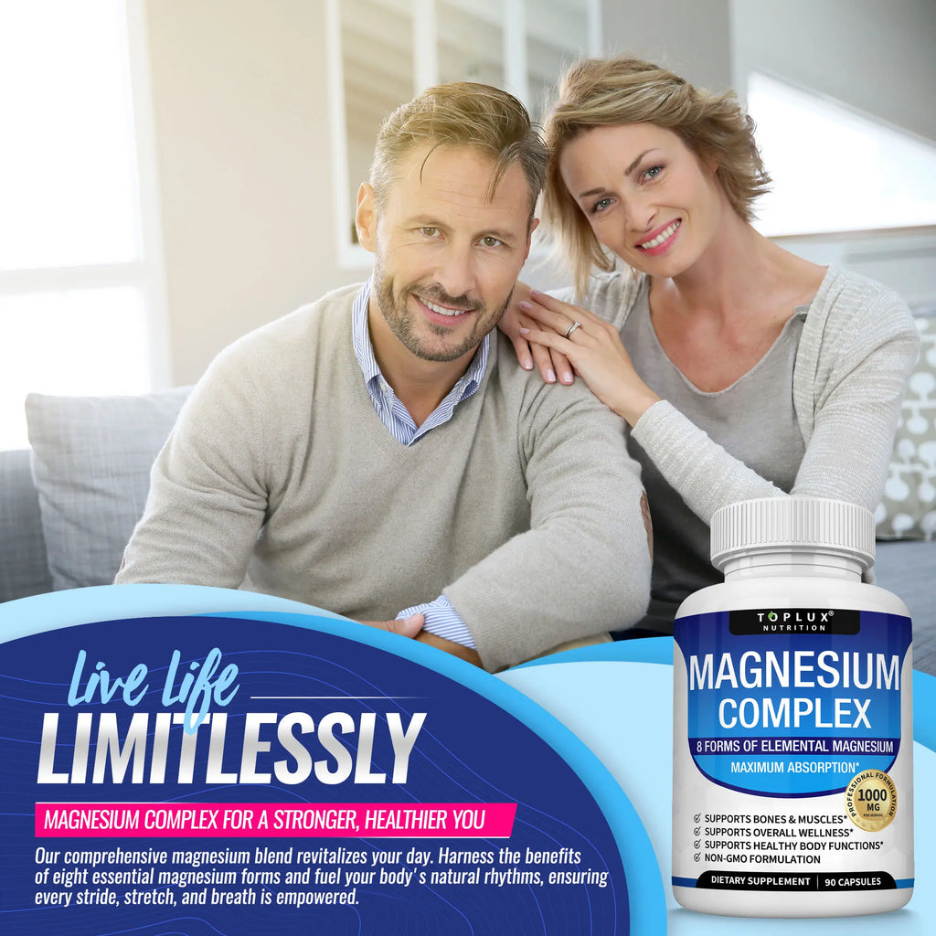 Experience Restful Nights with Toplux Magnesium Complex - 8 Essential Magnesium Supplement (1000mg) for Optimal Health