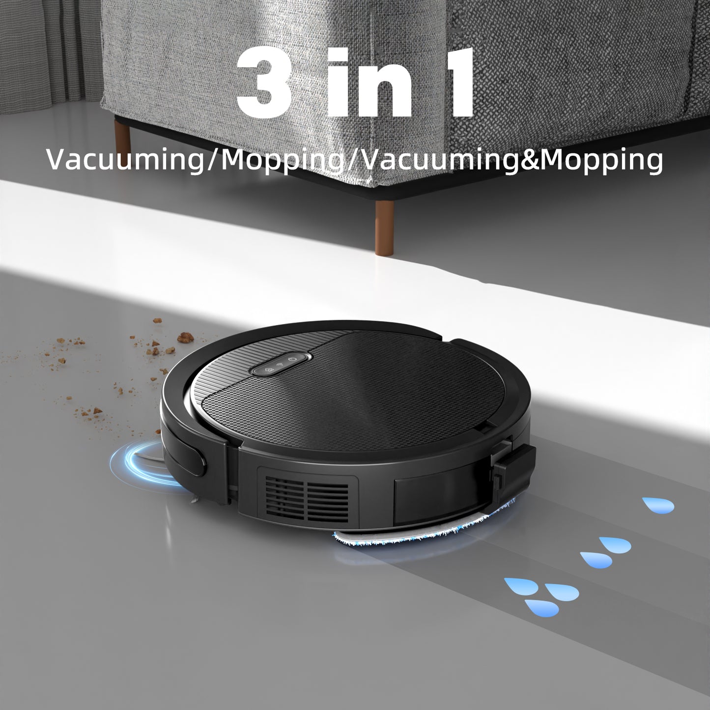 Robot Vacuum And Mop, 3 In 1 Combo Cleaner For Home With Pet Hair And Hard Floor, 5000Pa Suction, 120 Mins Run Time,Self-Charging,Super Thin Body
