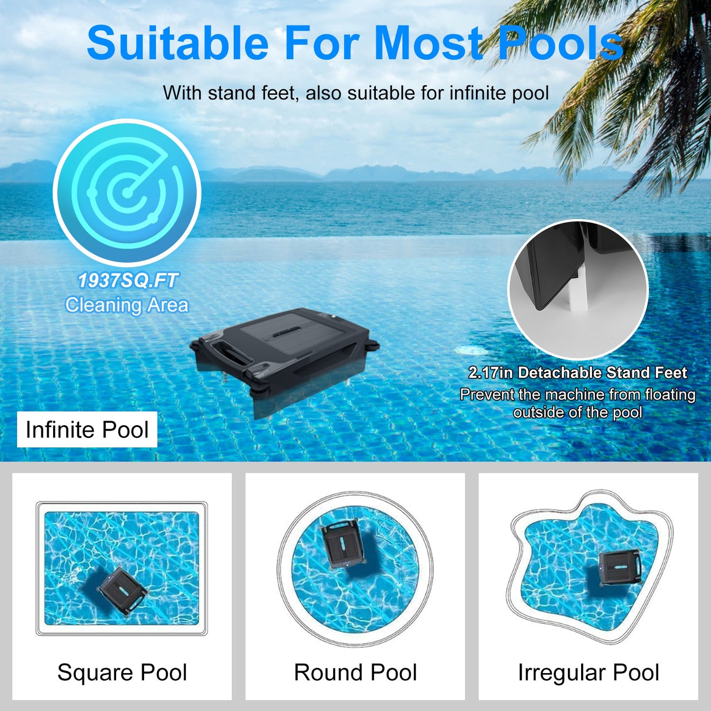 1Pc Solar Powered Robotic Pool Skimmer Automatic Swimming Pool Surface Cleaner With 2 Cleaning Modes Dual Charging Methods IPX7 Waterproof 1937sq.ft Coverage APP Control