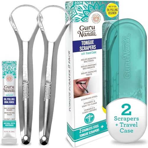 GuruNanda Fresh Breath Tongue Scraper Set (Best For Bad Breath)